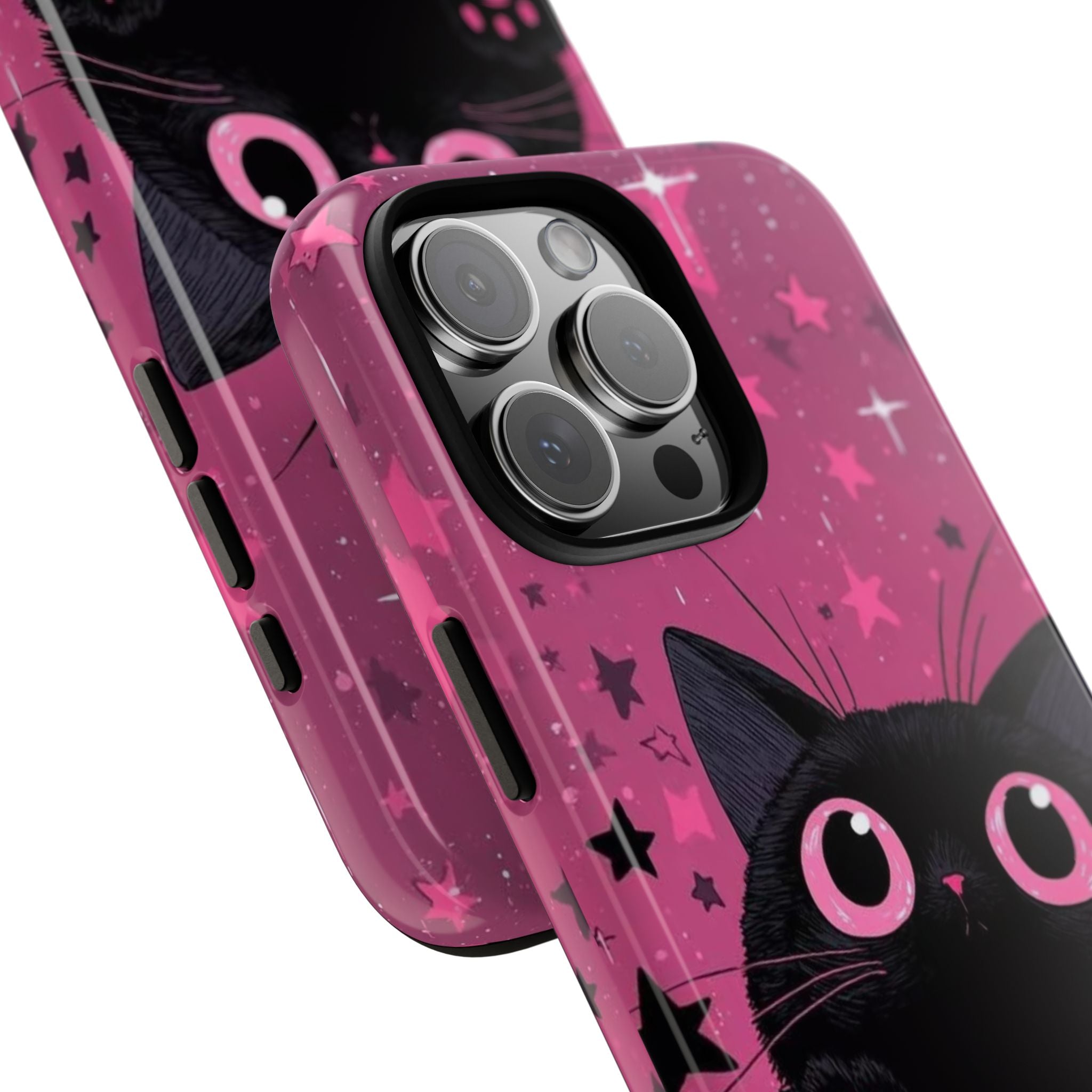 Cat Paw Pink Galaxy Phone Case — Cute Black Kitten iPhone Cover