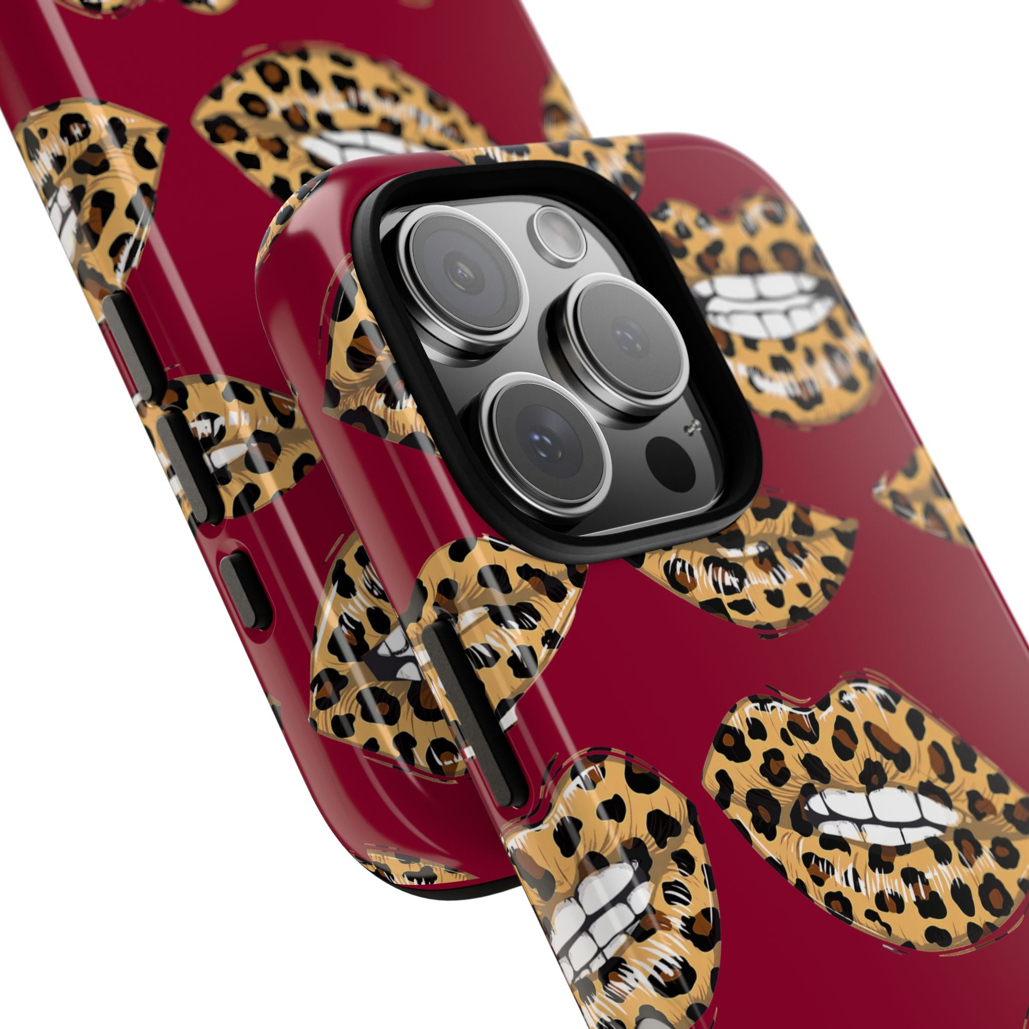 Phone Case — Leopard Lips Pattern on Burgundy