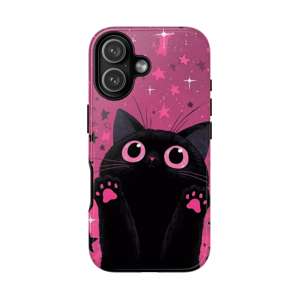 Cat Paw Pink Galaxy Phone Case — Cute Black Kitten iPhone Cover