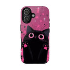 Cat Paw Pink Galaxy Phone Case — Cute Black Kitten iPhone Cover