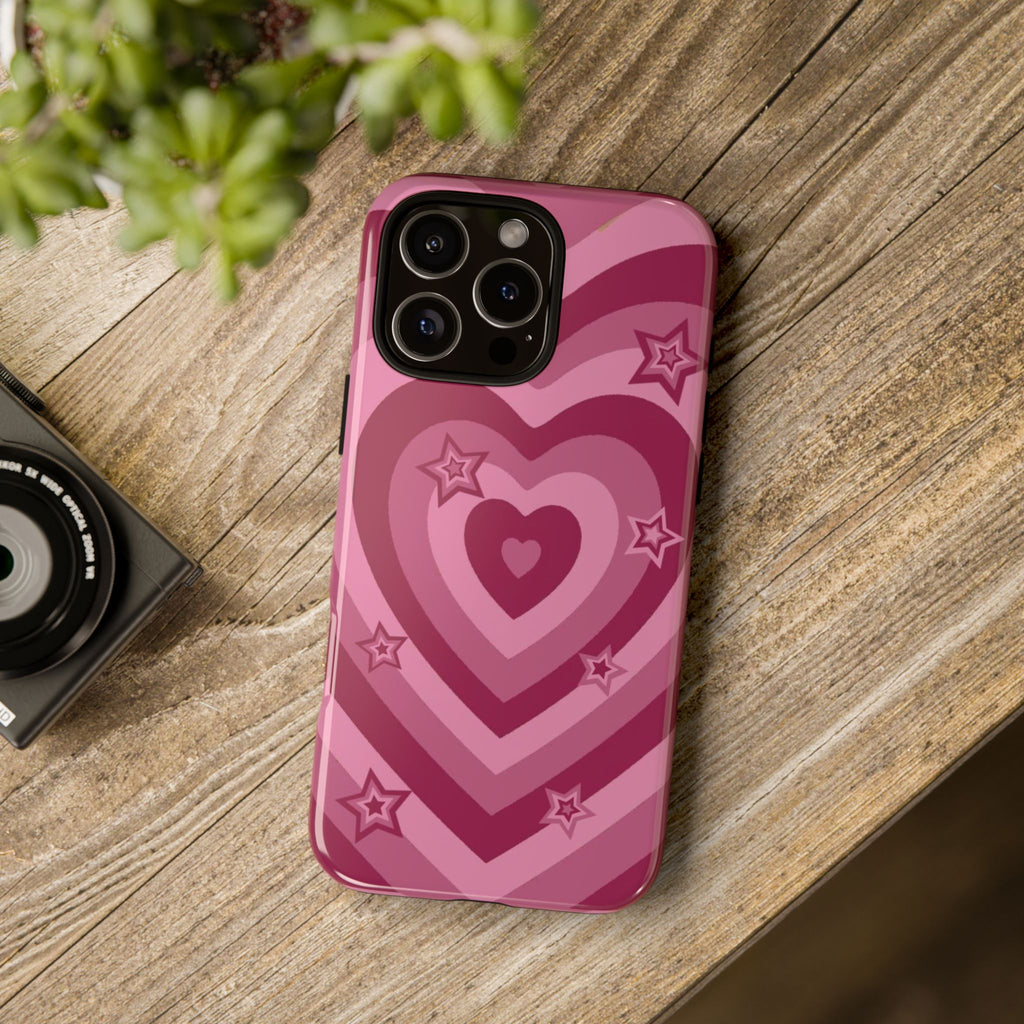 Pink Retro Heart Tough Phone Case – Star Accent Protective Cover