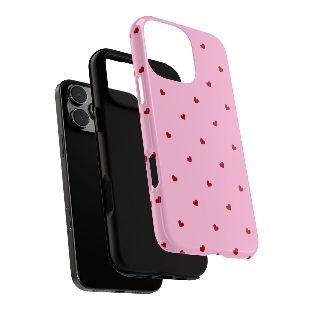 Pink Heart Pattern Tough Phone Case — Cute Red Hearts Protective Phone Cover (Valentine’s Day Gift)
