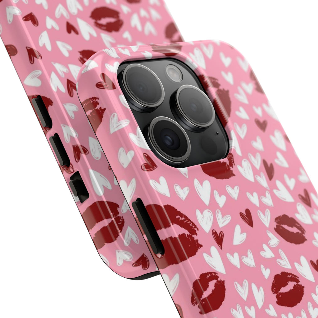 Pink Kiss Hearts Tough Phone Case — Cute Valentine Protective Phone Cover