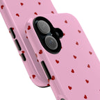 Pink Heart Pattern Tough Phone Case — Cute Red Hearts Protective Phone Cover (Valentine’s Day Gift)