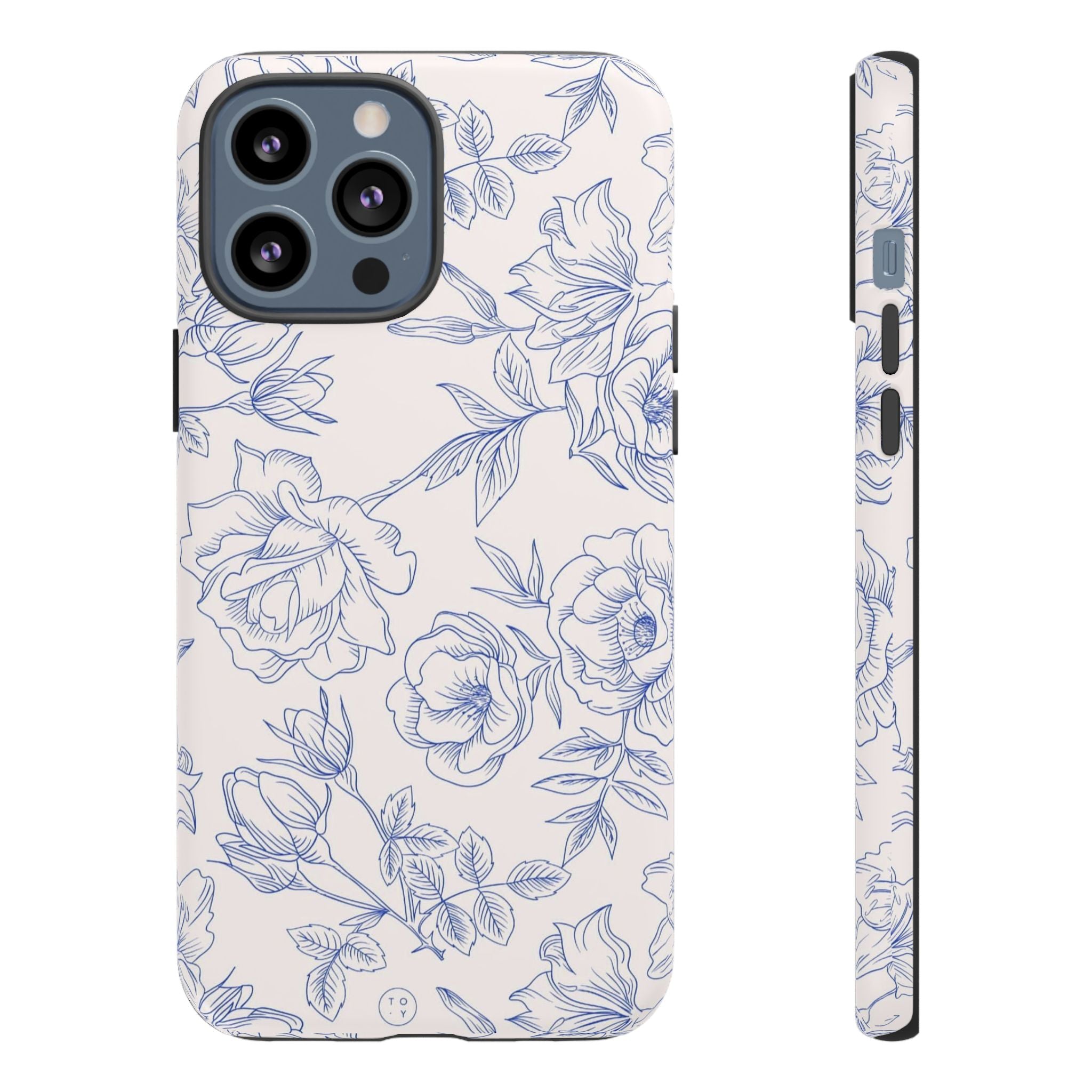 Phone Case — Blue Floral Sketch Tough Protective Case