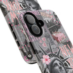 New York Collage Phone Case — Pink Retro Statue of Liberty Design