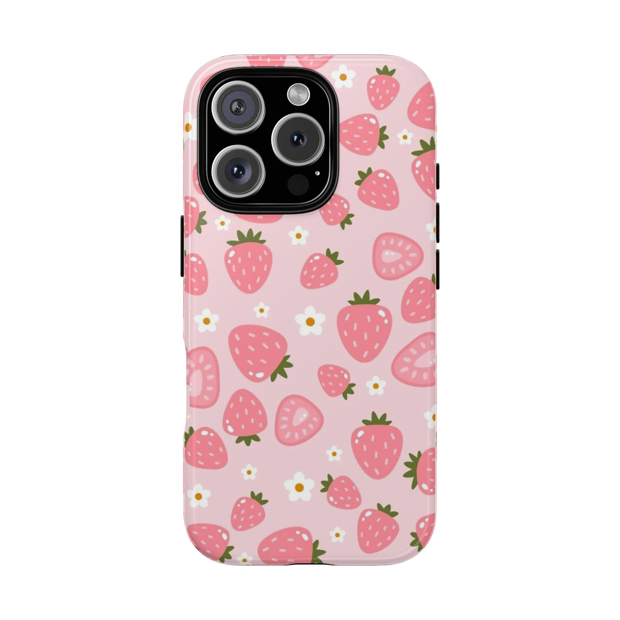 Strawberry Pattern Phone Case – Cute Pink Fruit Protective Tough Case