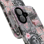 New York Collage Phone Case — Pink Retro Statue of Liberty Design