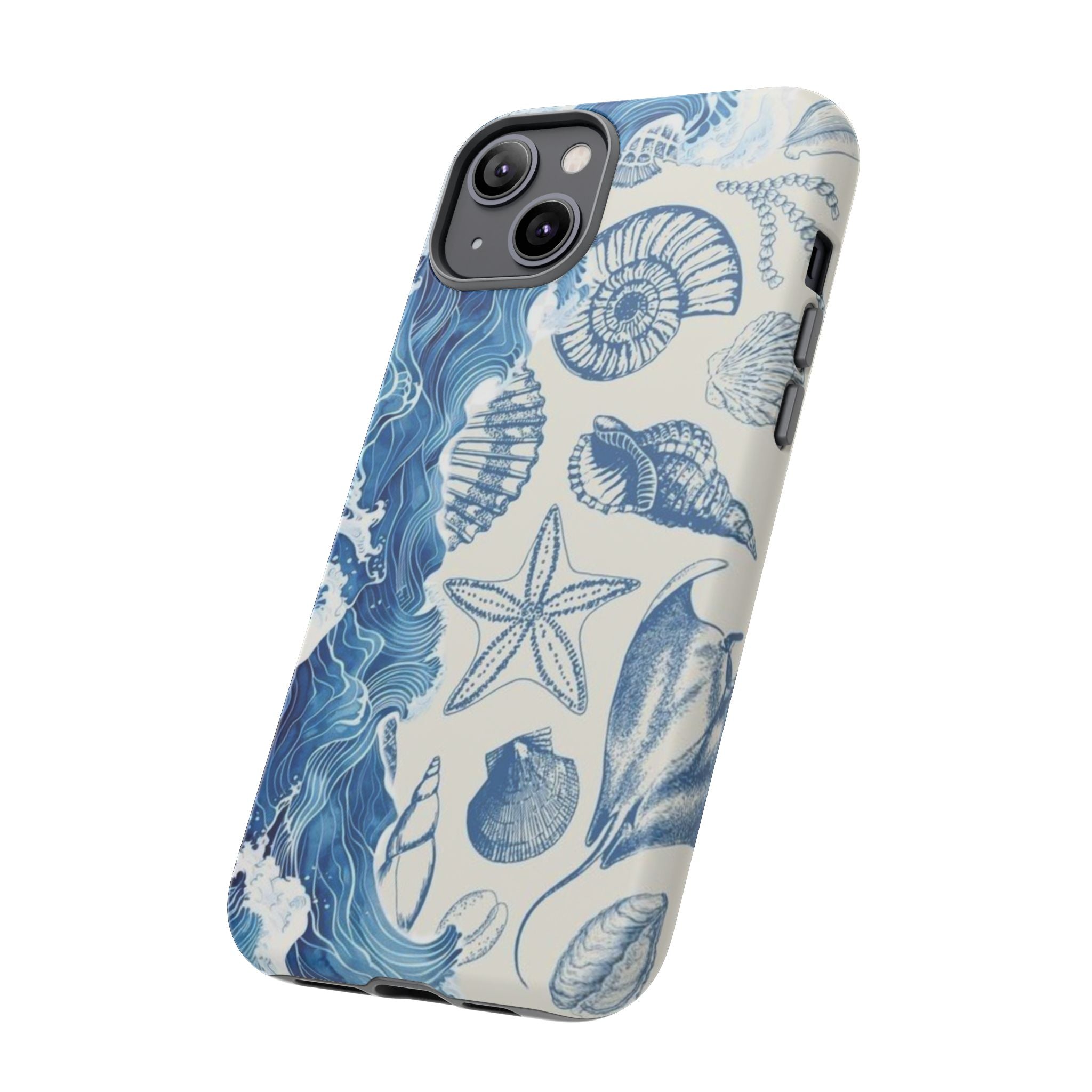 Ocean Shells Tough Phone Case — Blue Nautical Seashell iPhone Cover