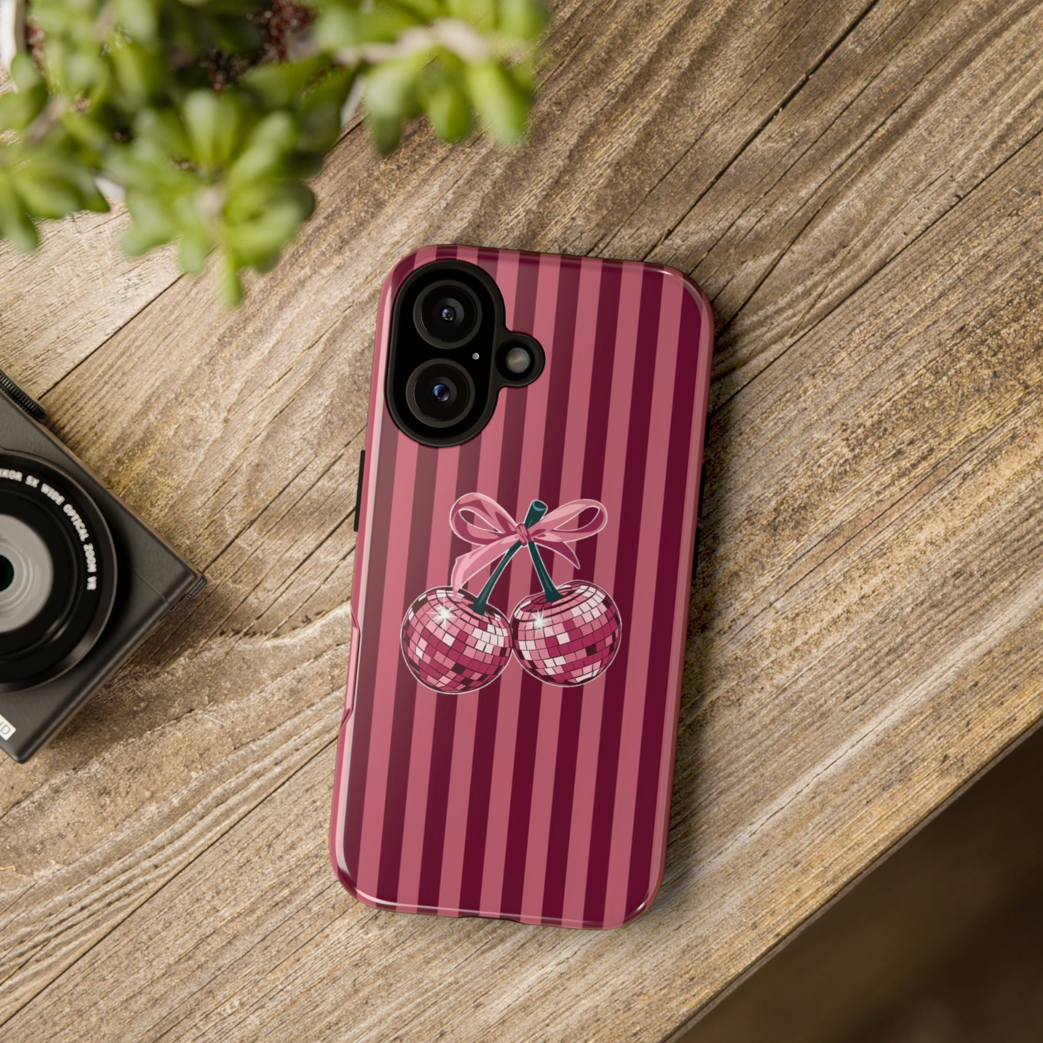 Cherry Disco Phone Case — Pink Striped Tough Case