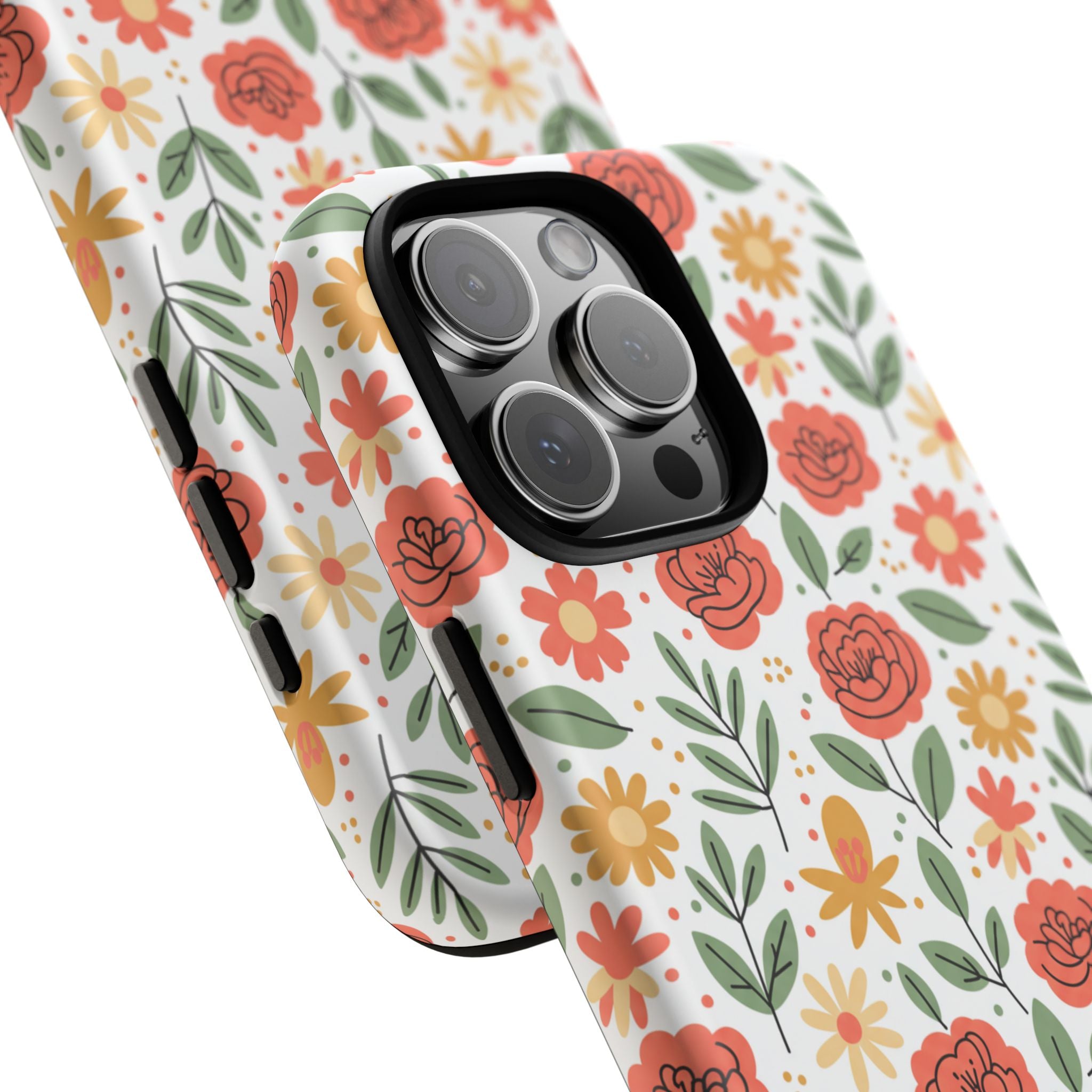 Floral Rose Pattern Tough Phone Case — Durable Garden-Inspired Protection