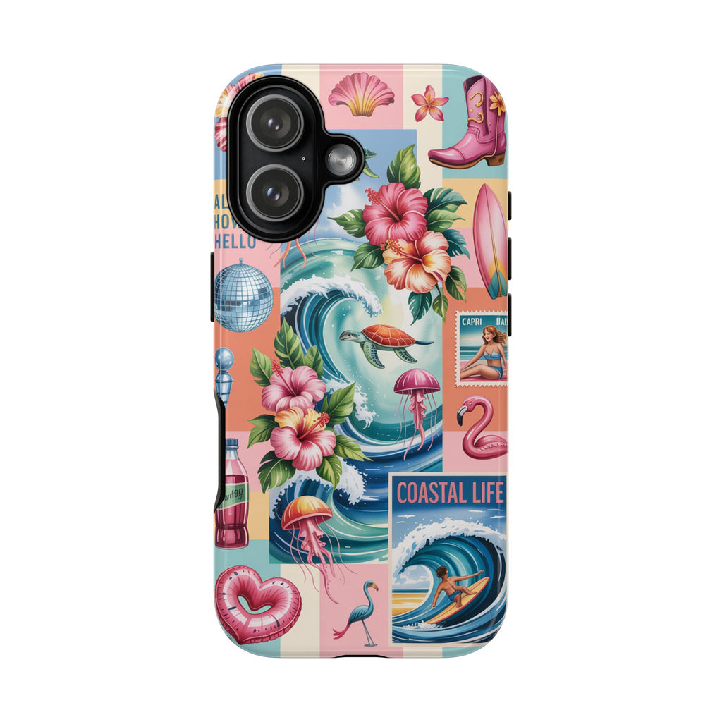 Coastal Collage Phone Case — Retro Beach Surf Floral Design