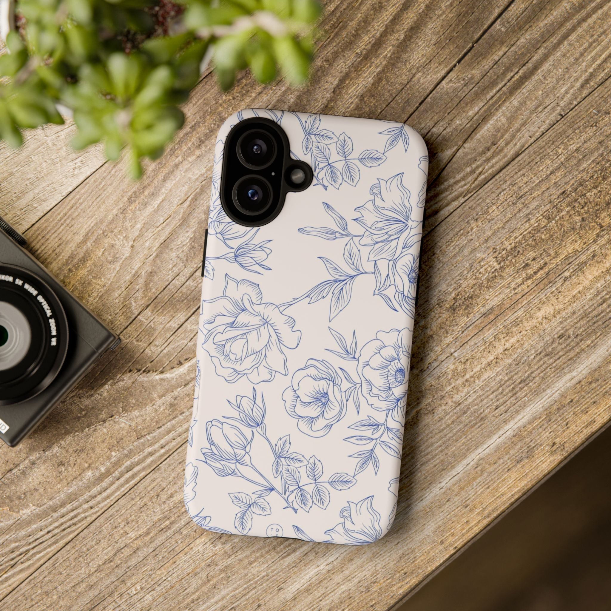 Phone Case — Blue Floral Sketch Tough Protective Case