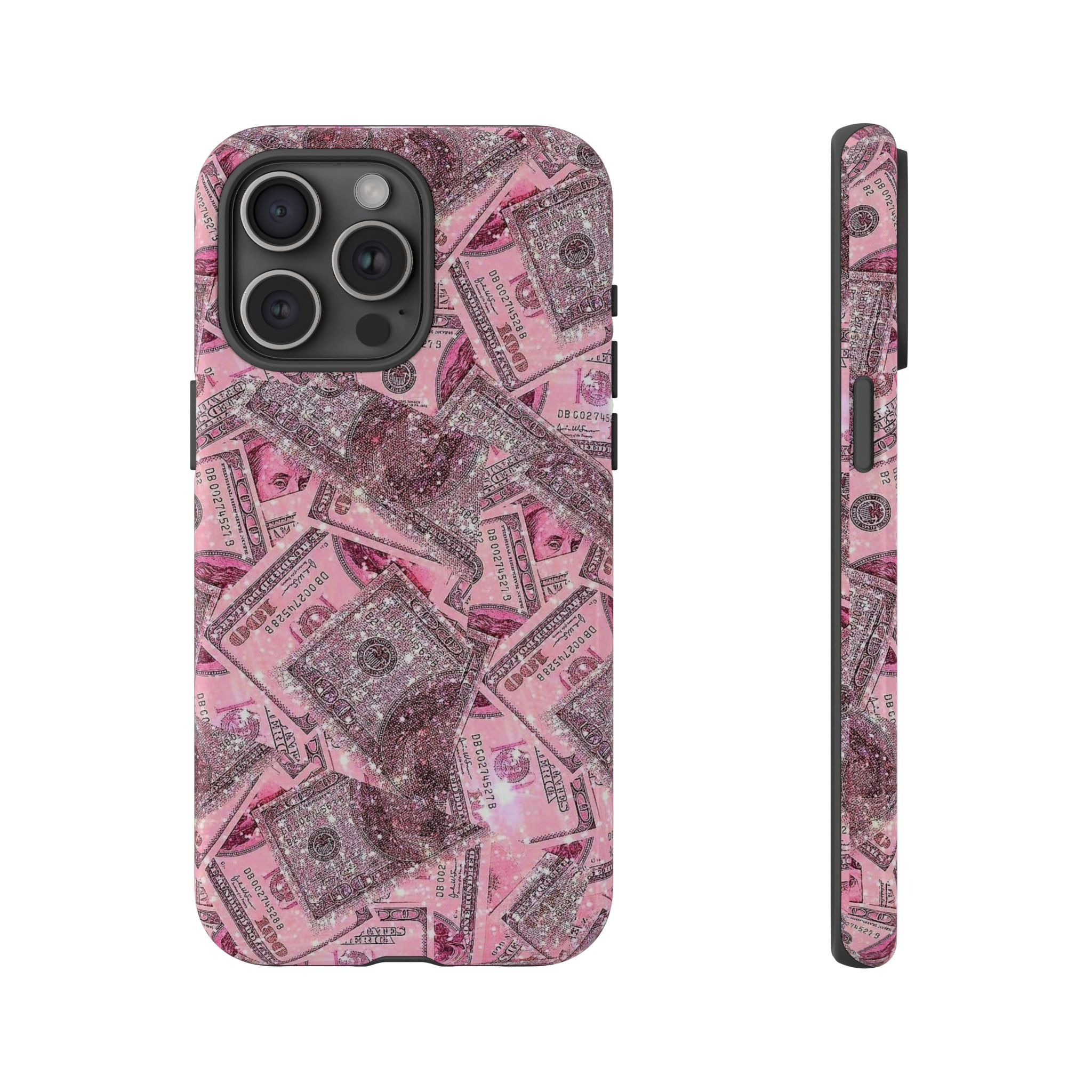 Pink Glitter Money Phone Case — Cash Pattern Protective Tough Case