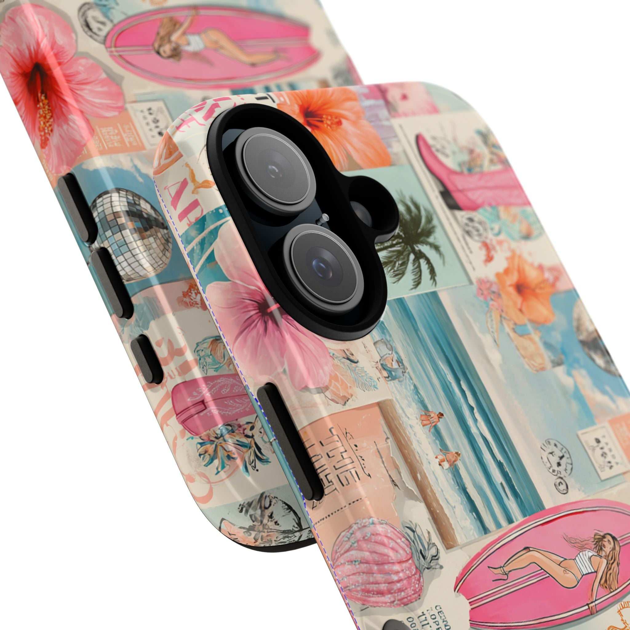 Tropical Surf Collage Phone Case — Vintage Hawaiian Floral & Surfboard Design
