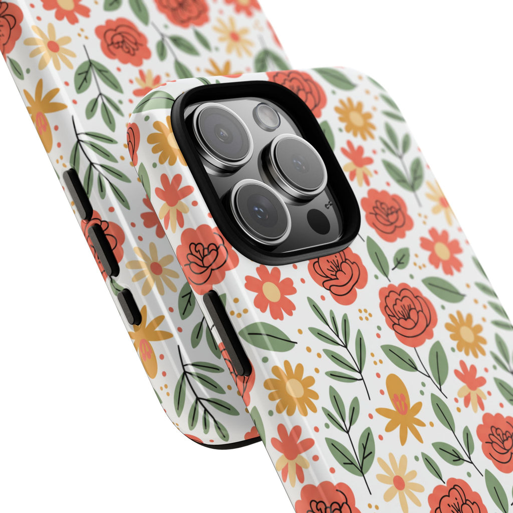 Floral Rose Pattern Tough Phone Case — Durable Garden-Inspired Protection
