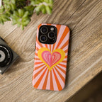 Retro Heart Phone Case — Vibrant Orange Sunburst Tough Case