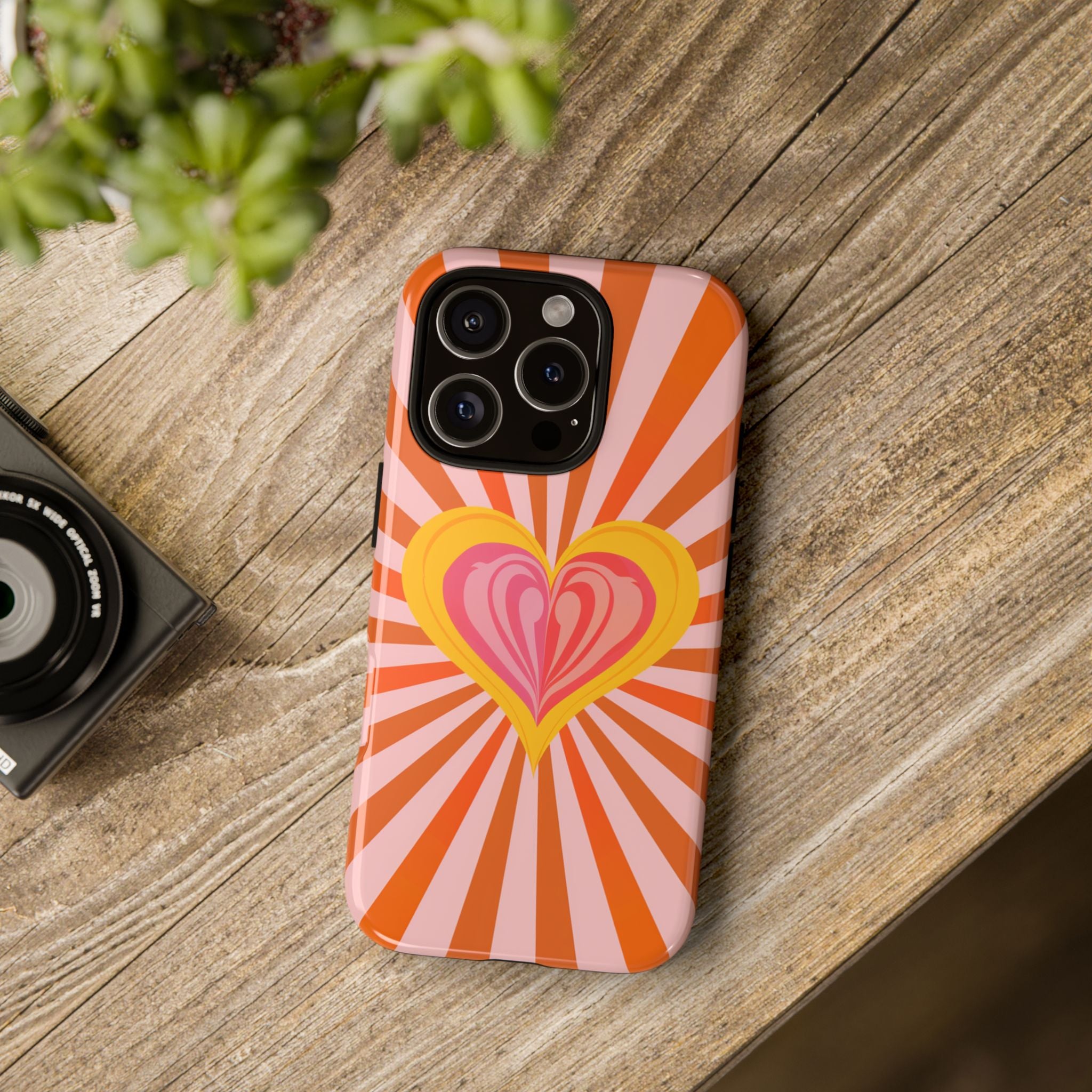 Retro Heart Phone Case — Vibrant Orange Sunburst Tough Case