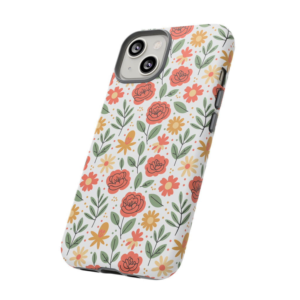 Floral Rose Pattern Tough Phone Case — Durable Garden-Inspired Protection