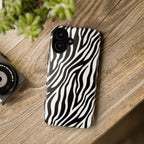 Zebra Print Tough Phone Case — Black & White Animal Stripe Protective Cover