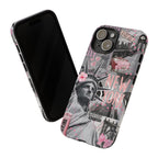 New York Collage Phone Case — Pink Retro Statue of Liberty Design