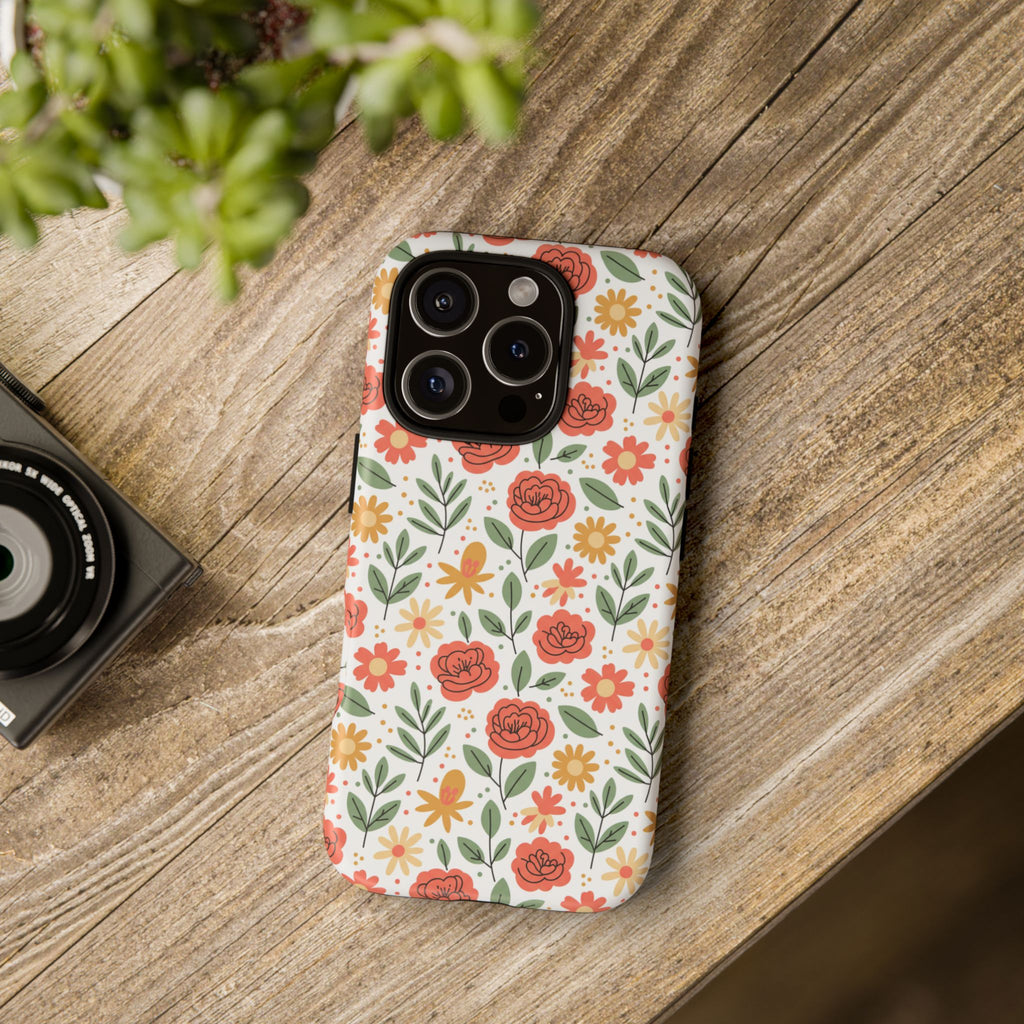 Floral Rose Pattern Tough Phone Case — Durable Garden-Inspired Protection