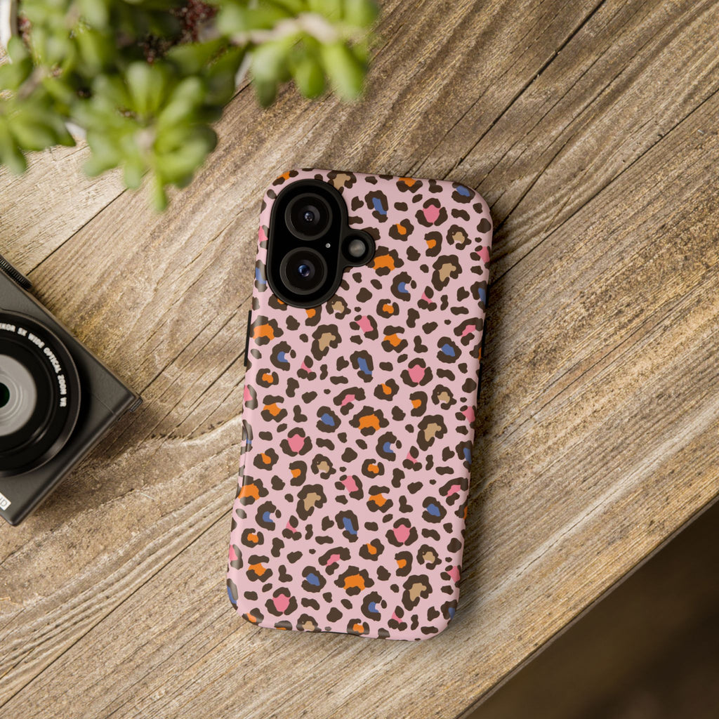 Pink Leopard Print Tough Phone Case — Durable Protective iPhone Cover