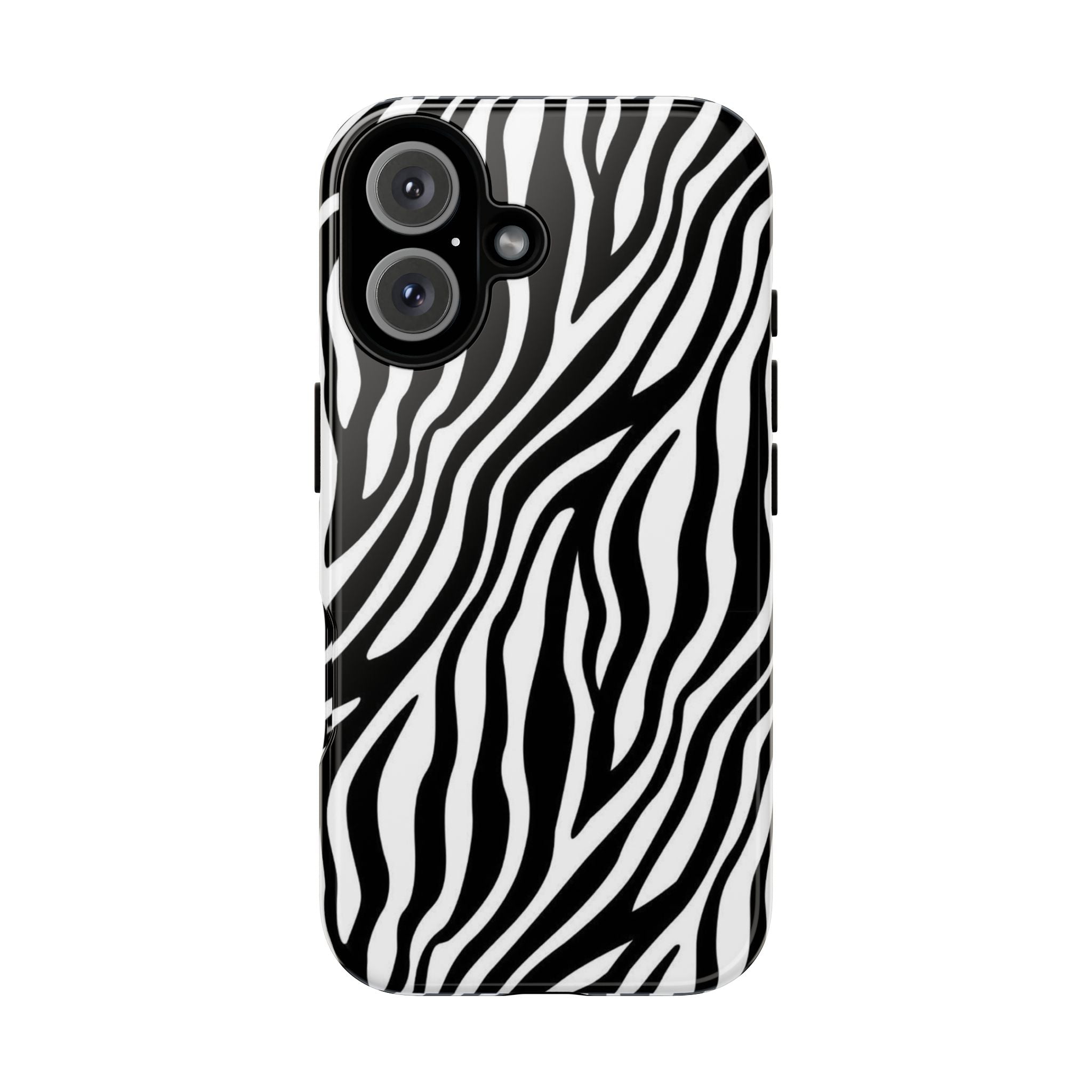 Zebra Print Tough Phone Case — Black & White Animal Stripe Protective Cover