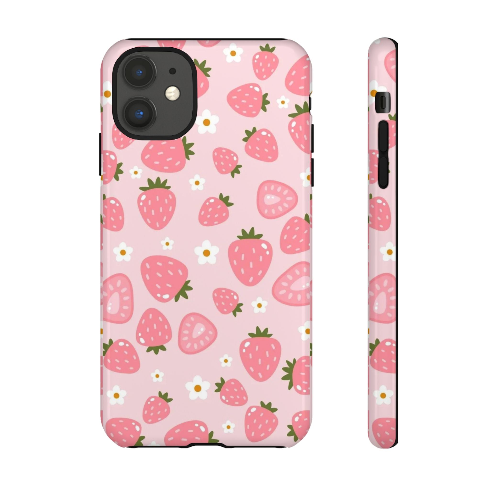 Strawberry Pattern Phone Case – Cute Pink Fruit Protective Tough Case
