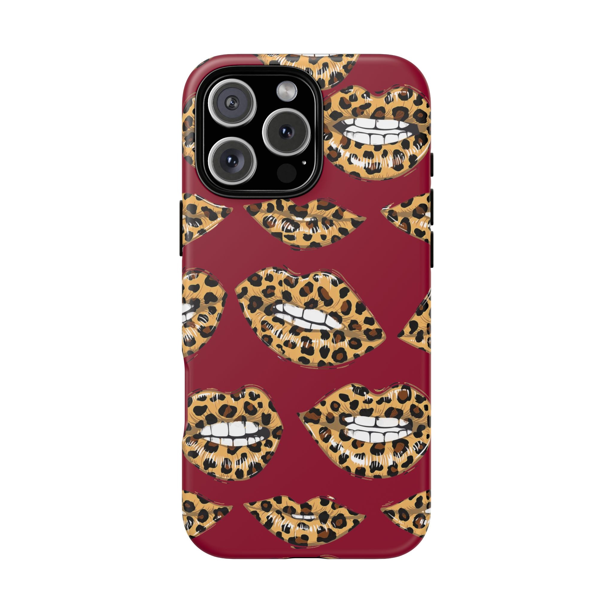 Phone Case — Leopard Lips Pattern on Burgundy