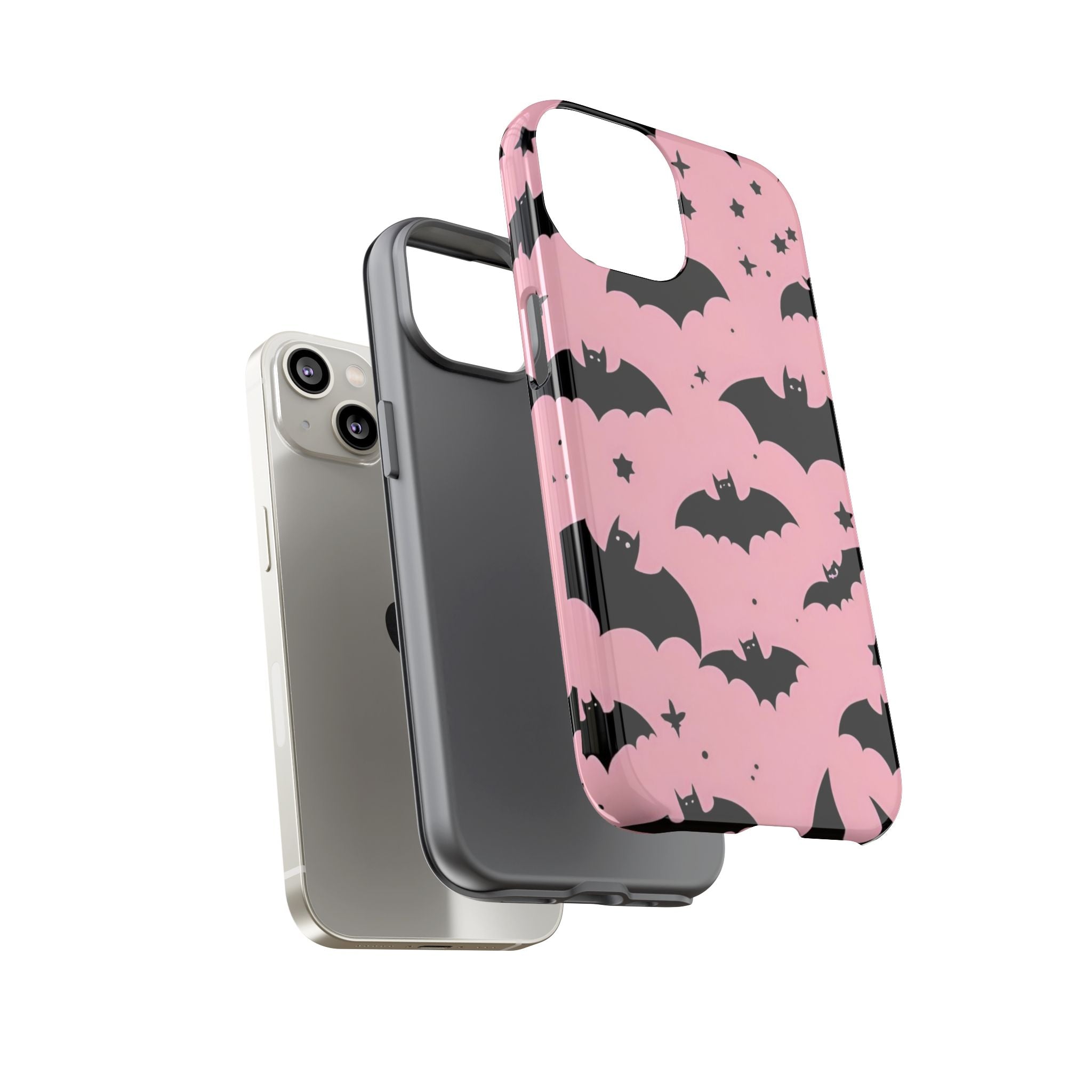 Pink Bat Pattern Tough Phone Case — Cute Halloween Bat Wings Design
