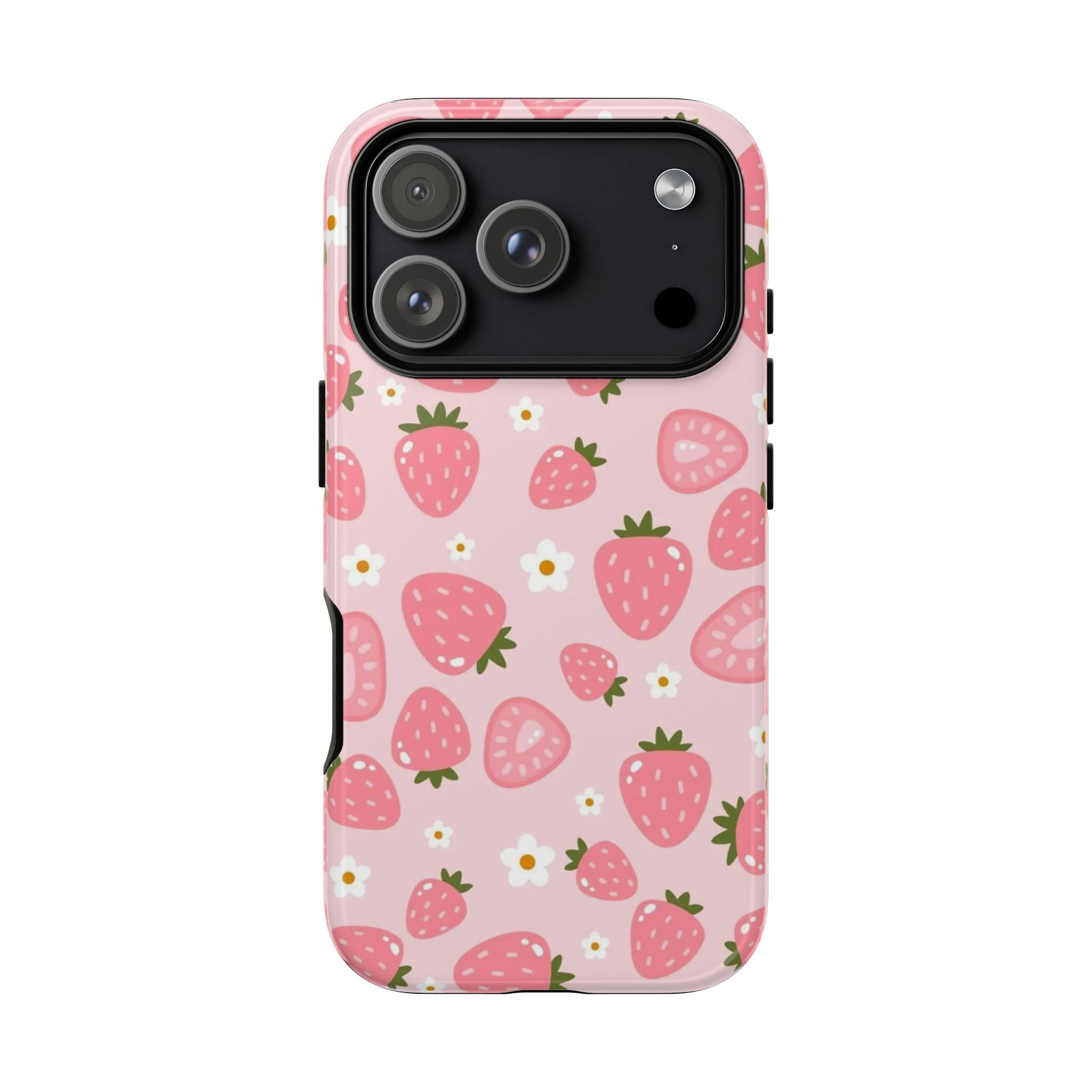 Strawberry Pattern Phone Case – Cute Pink Fruit Protective Tough Case