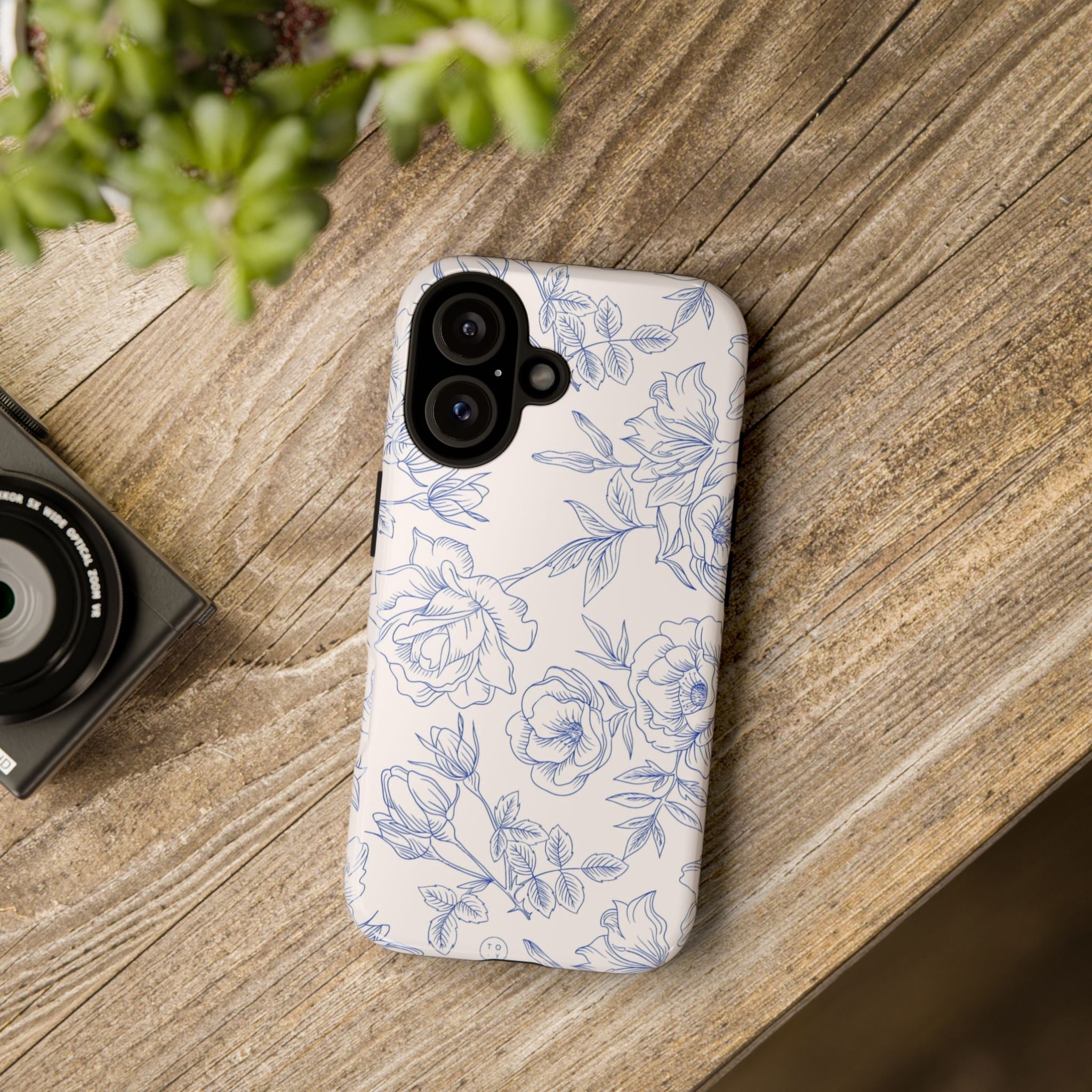 Phone Case — Blue Floral Sketch Tough Protective Case