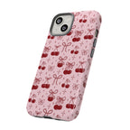 Cherry Pattern Phone Case — Cute Pink Cherries with Bows Durable Tough Case