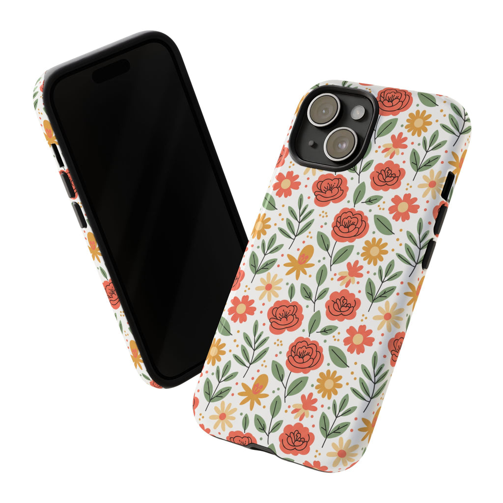 Floral Rose Pattern Tough Phone Case — Durable Garden-Inspired Protection