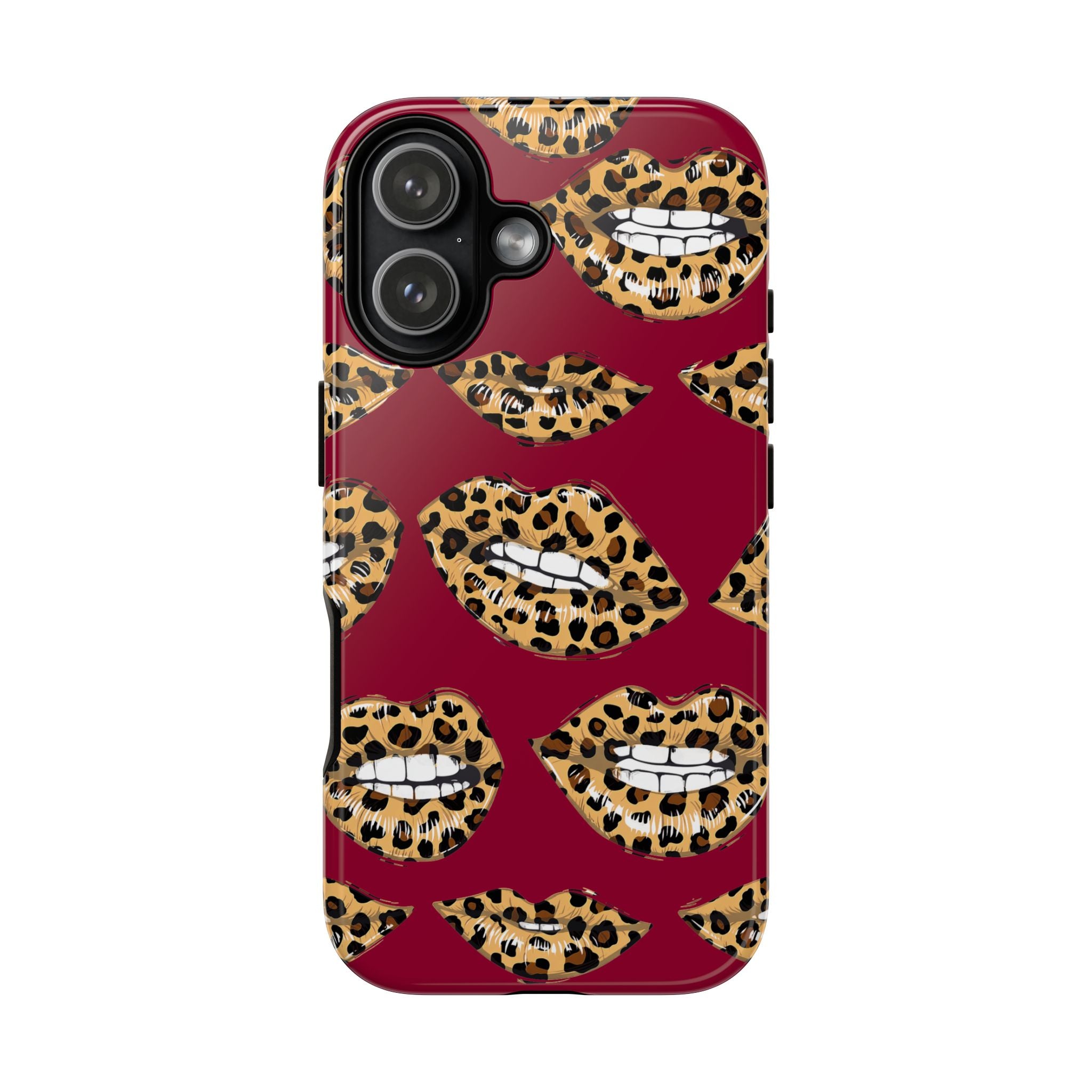 Phone Case — Leopard Lips Pattern on Burgundy