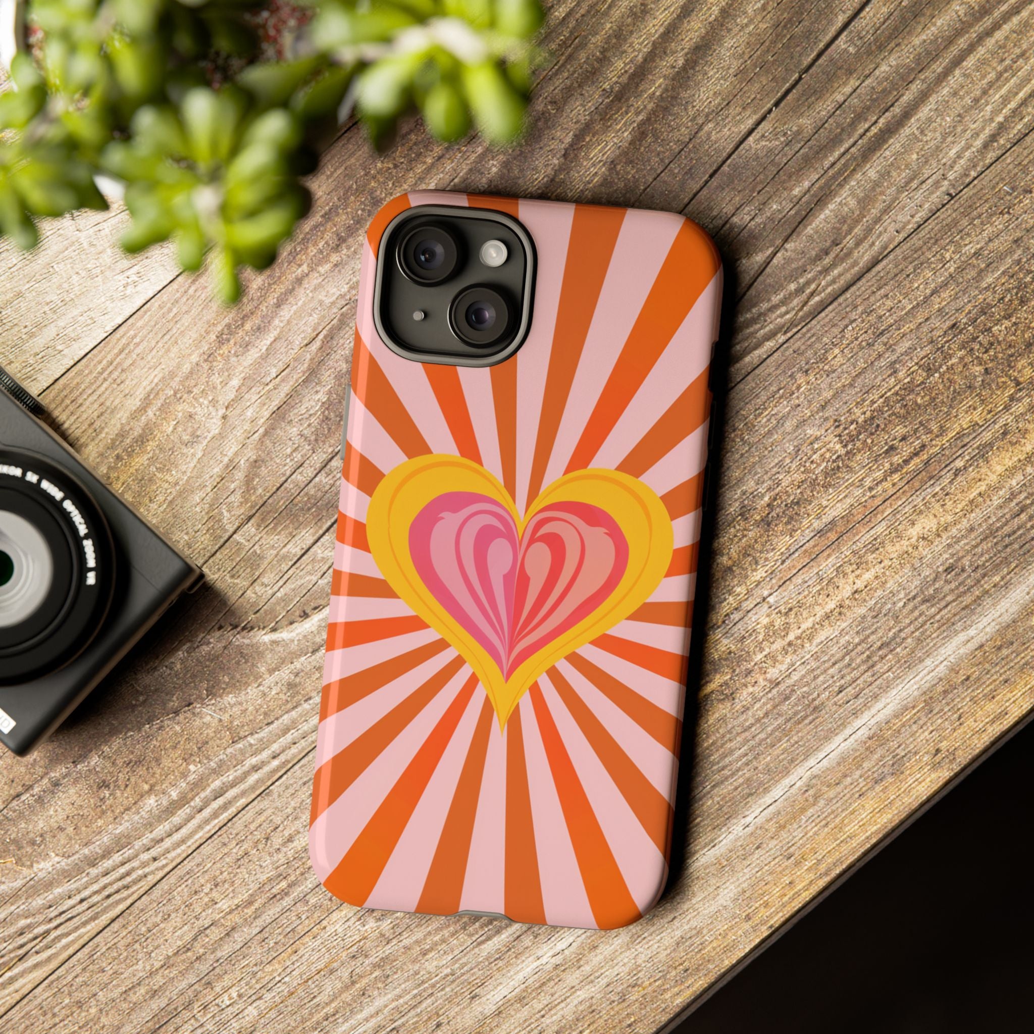 Retro Heart Phone Case — Vibrant Orange Sunburst Tough Case