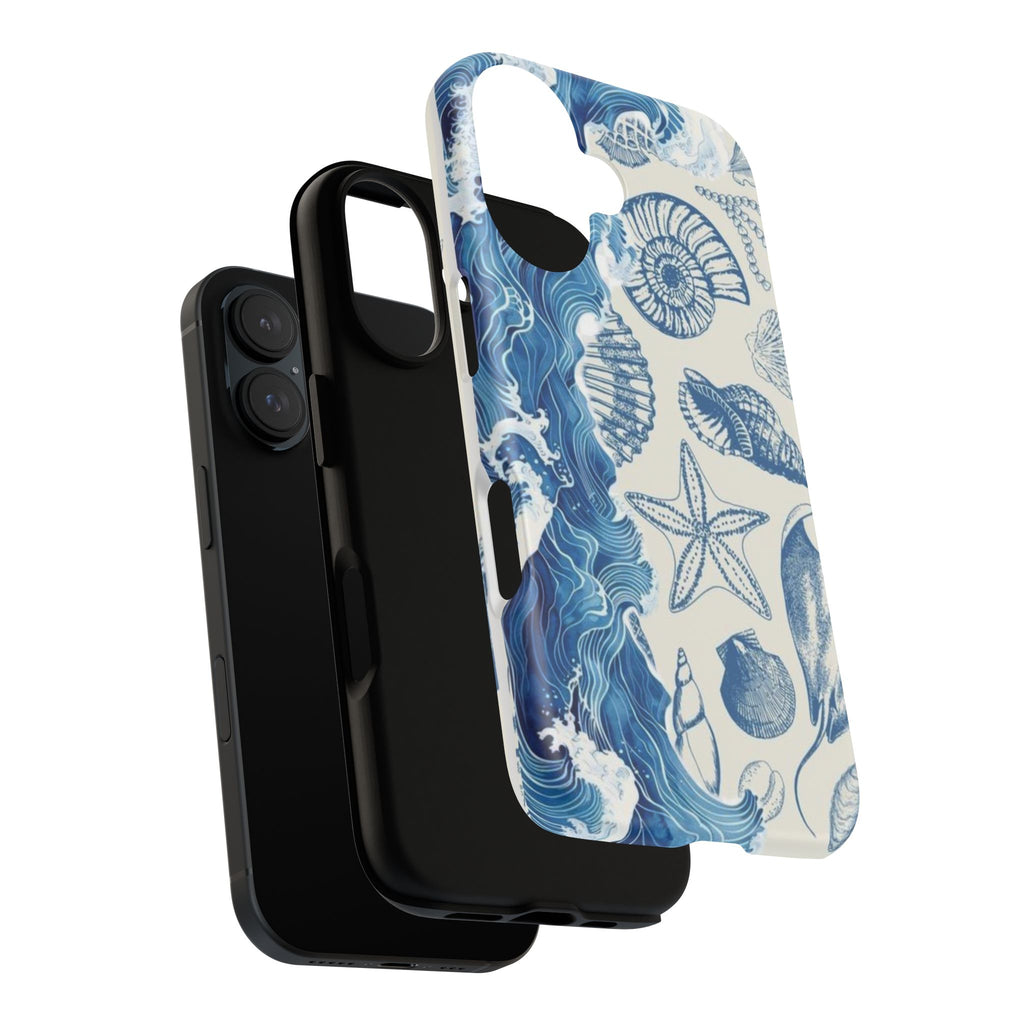 Ocean Shells Tough Phone Case — Blue Nautical Seashell iPhone Cover