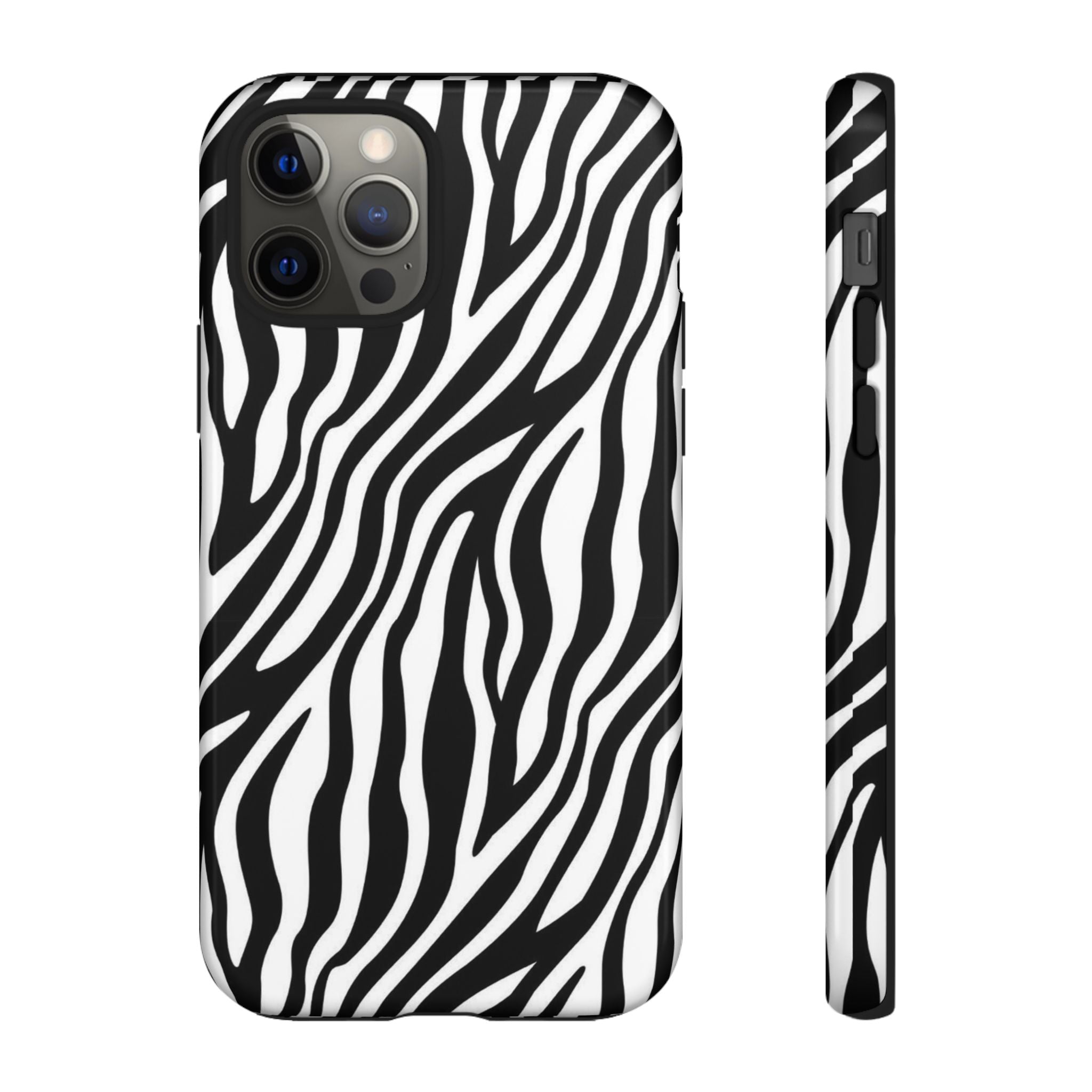 Zebra Print Tough Phone Case — Black & White Animal Stripe Protective Cover