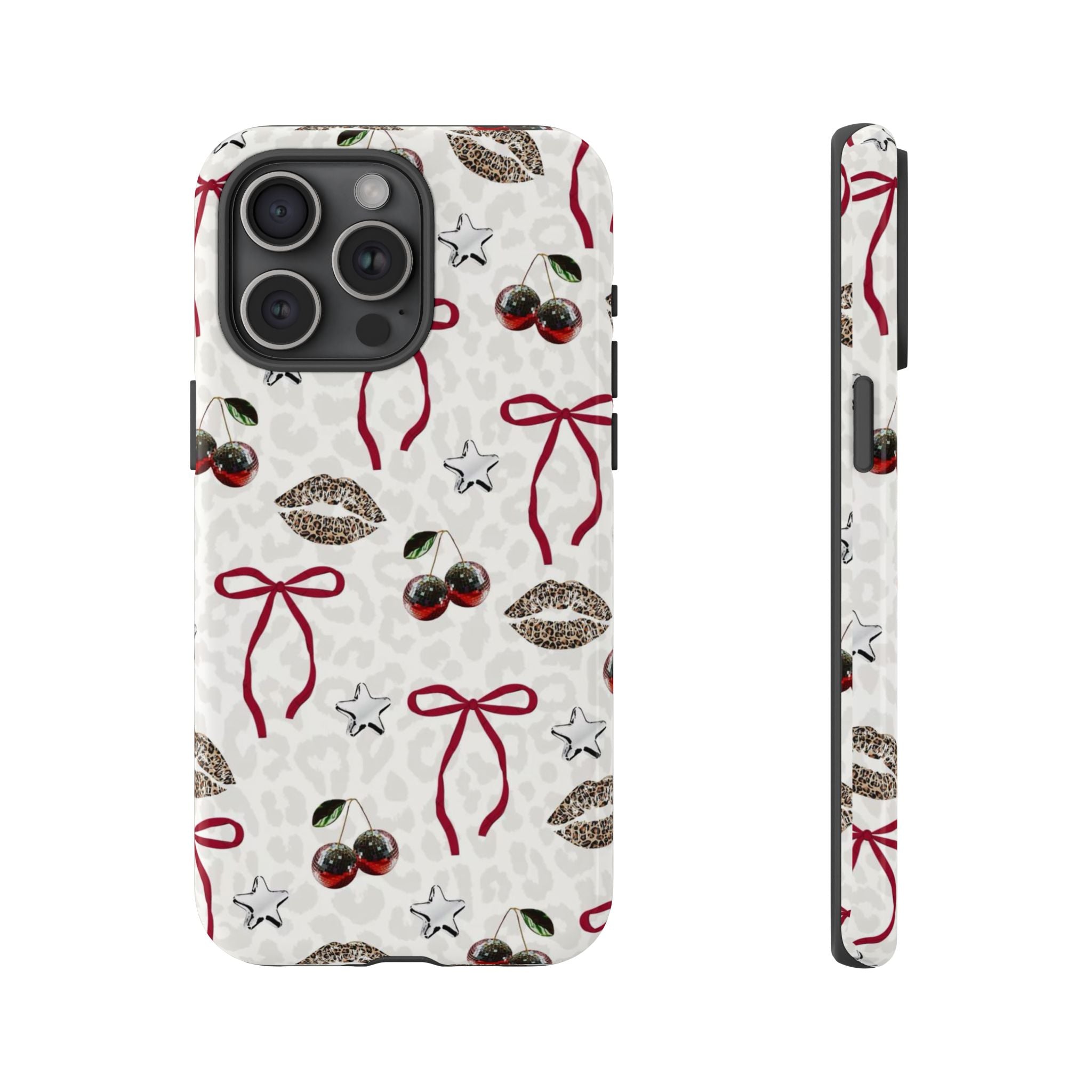 Cherry Bow Phone Case — Retro Cherry & Lips Pattern iPhone Cover