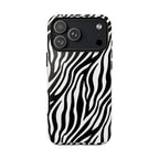 Zebra Print Tough Phone Case — Black & White Animal Stripe Protective Cover