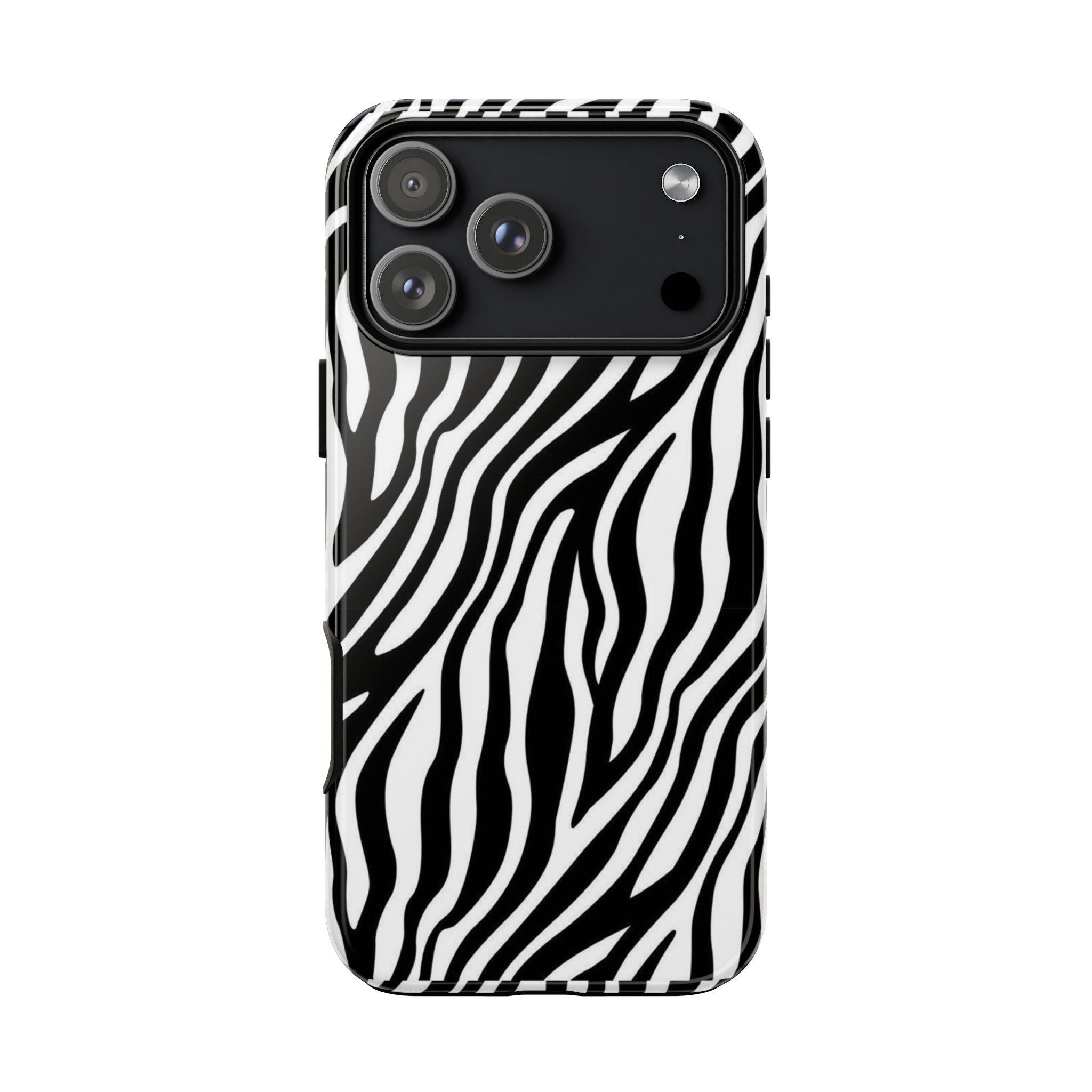 Zebra Print Tough Phone Case — Black & White Animal Stripe Protective Cover