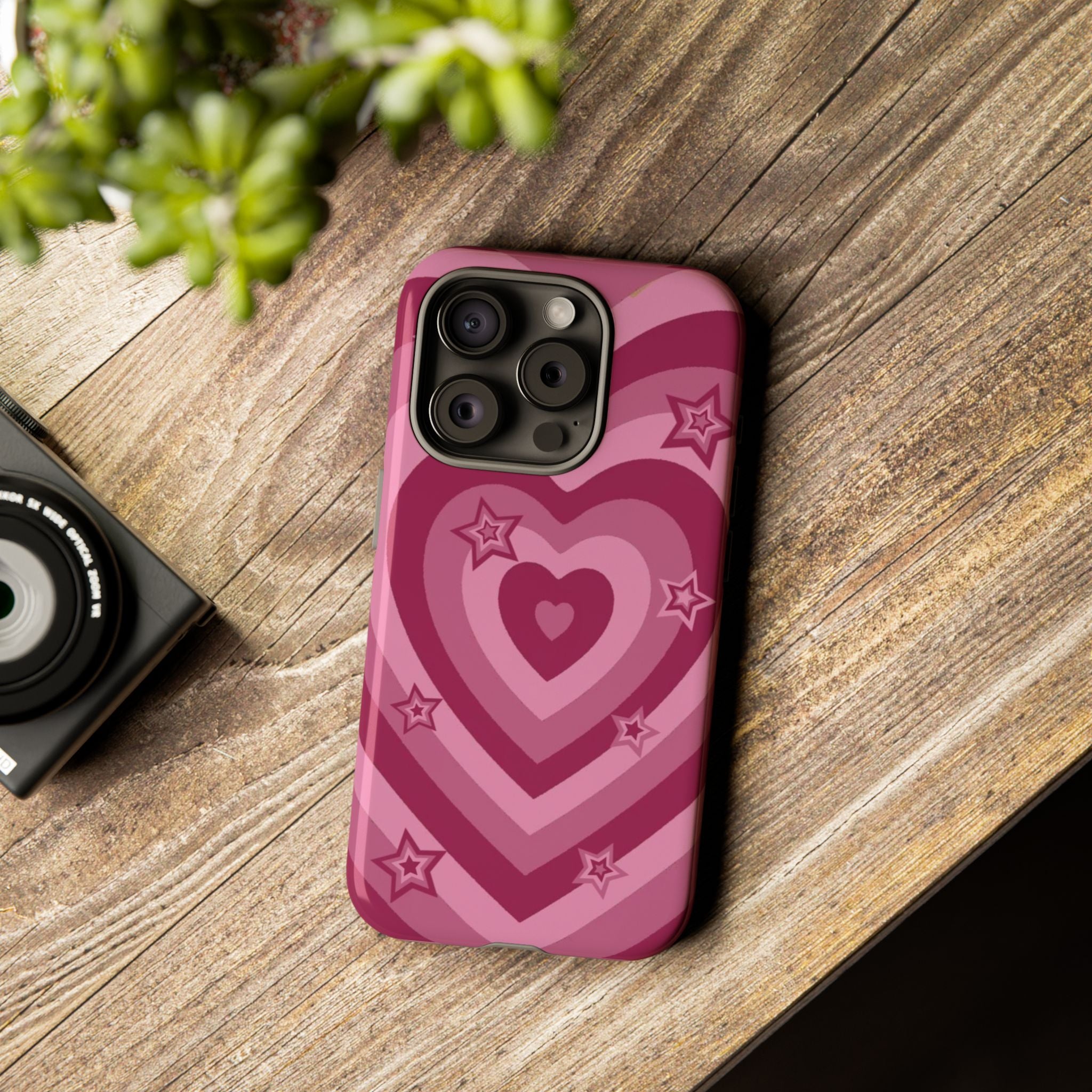 Pink Retro Heart Tough Phone Case – Star Accent Protective Cover