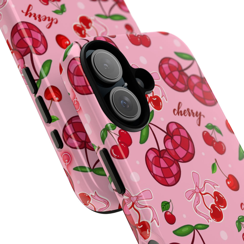 Cherry Pattern Tough Phone Case — Pink Cute Fruit iPhone Case with "cherry"