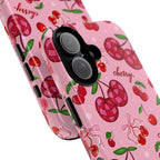 Cherry Pattern Tough Phone Case — Pink Cute Fruit iPhone Case with "cherry"