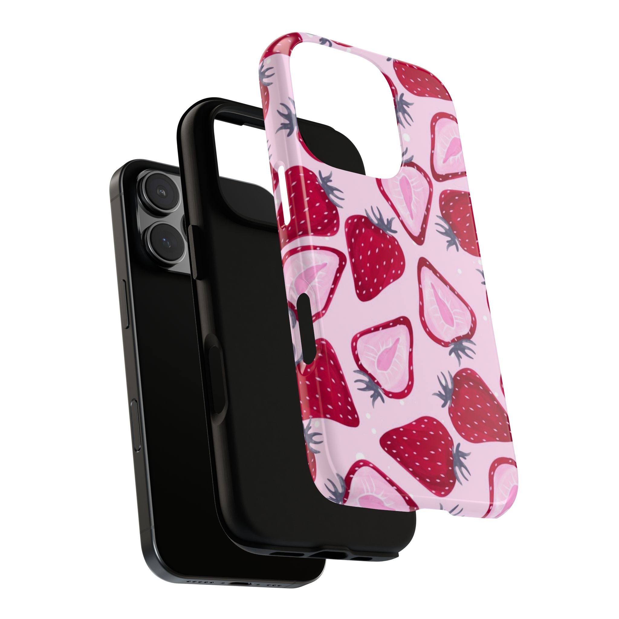 Strawberry Pattern Tough Phone Case — Pink Fruit Protective Cover