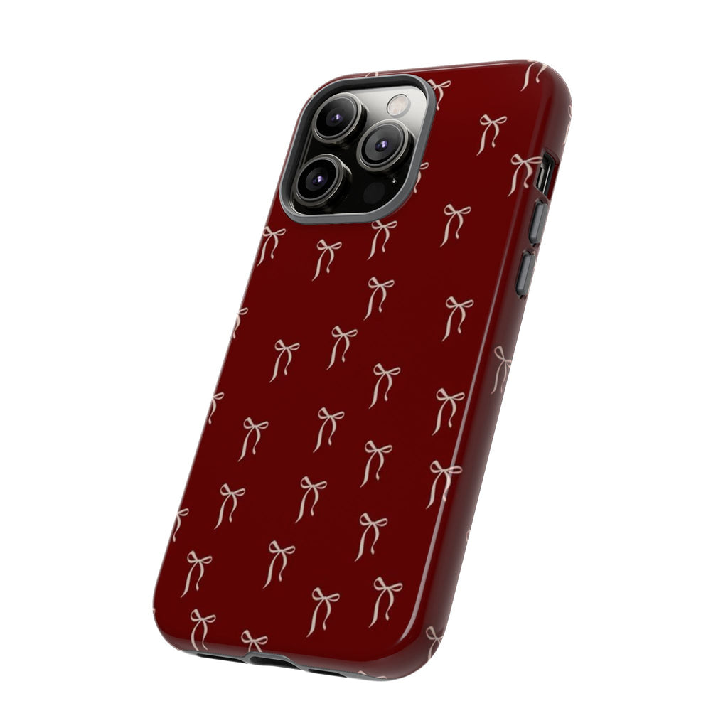 Red Bow Pattern Phone Case — Protective Tough Case with Elegant Holiday Ribbon Design