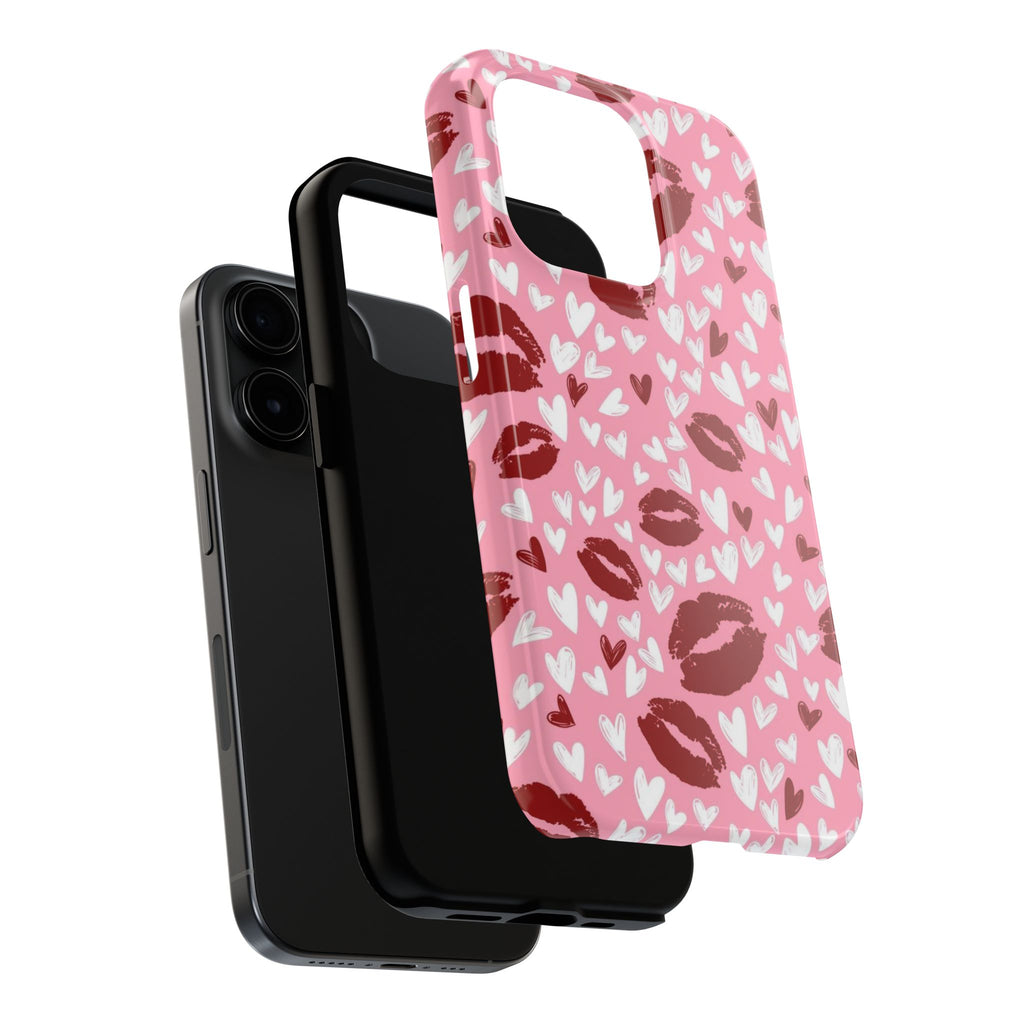 Pink Kiss Hearts Tough Phone Case — Cute Valentine Protective Phone Cover