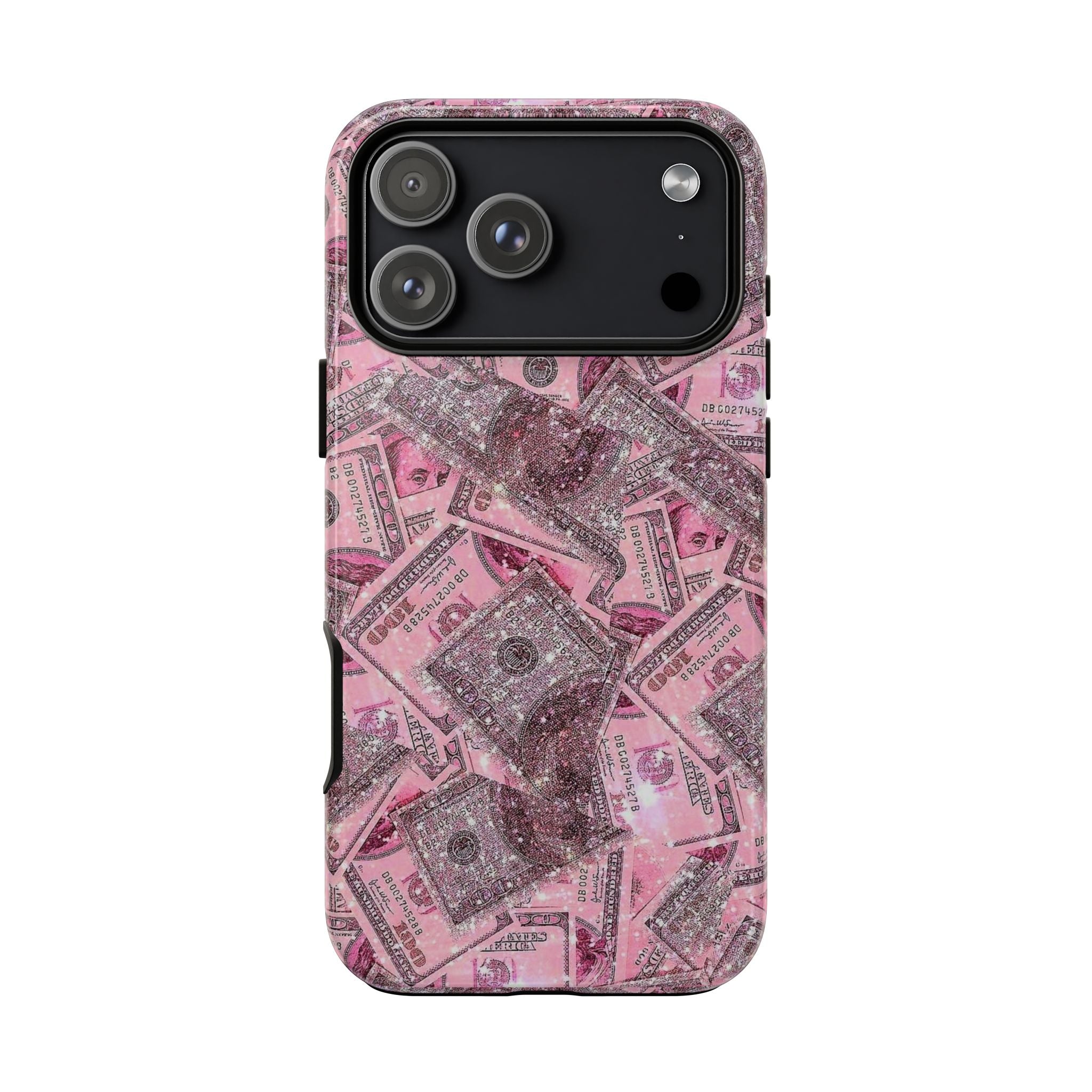 Pink Glitter Money Phone Case — Cash Pattern Protective Tough Case