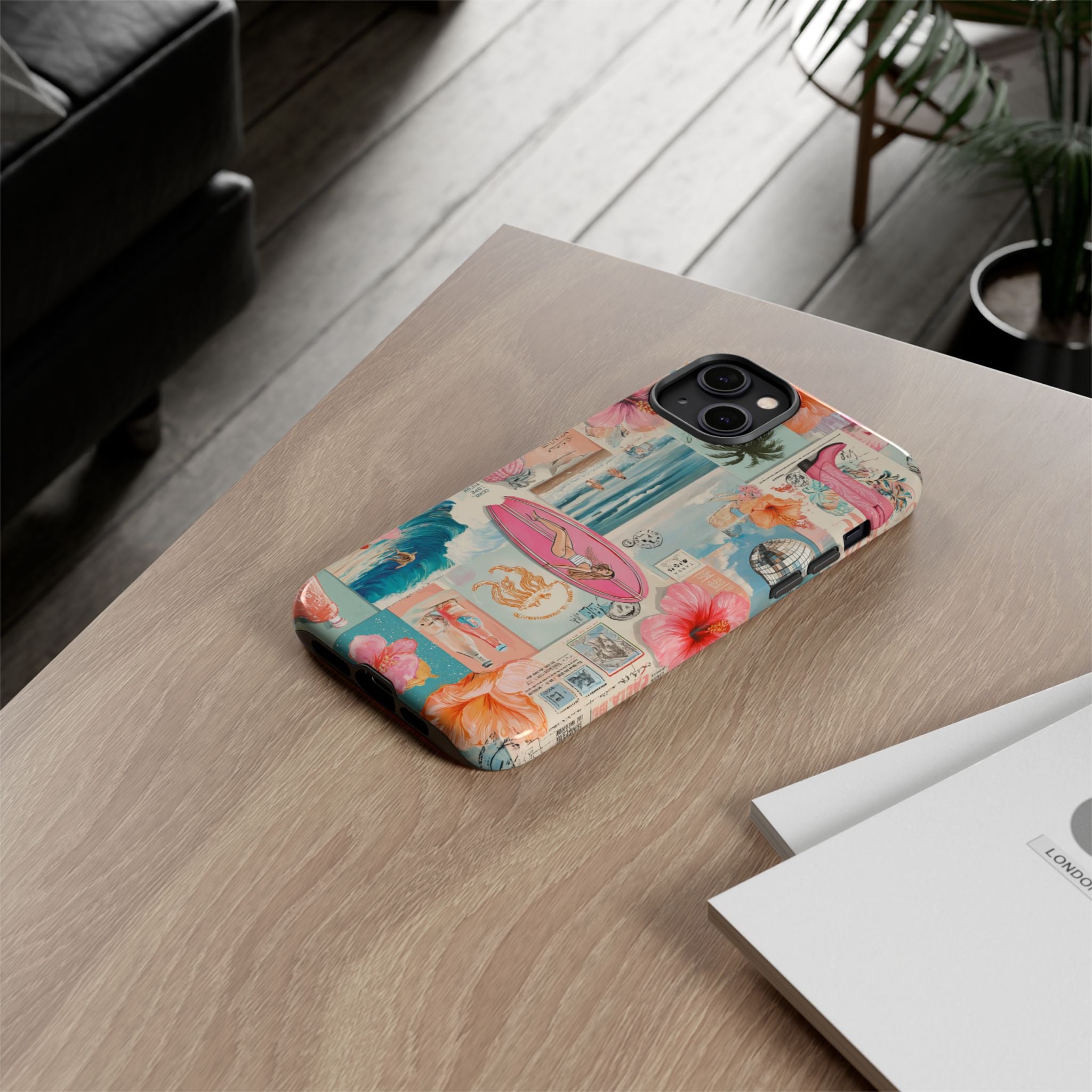 Tropical Surf Collage Phone Case — Vintage Hawaiian Floral & Surfboard Design